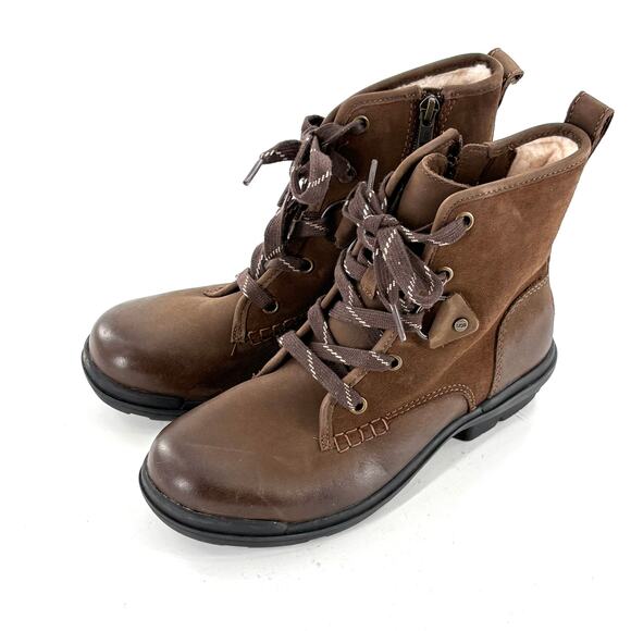 Ugg Hapsburg Combat Boots 6.5 Brown NWOT Ankle Booties Suede Leather Moto Sherpa - Picture 4 of 7